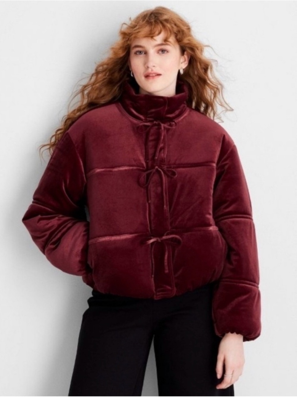 Ava & Viv Plush Puffer Jacket in Wine